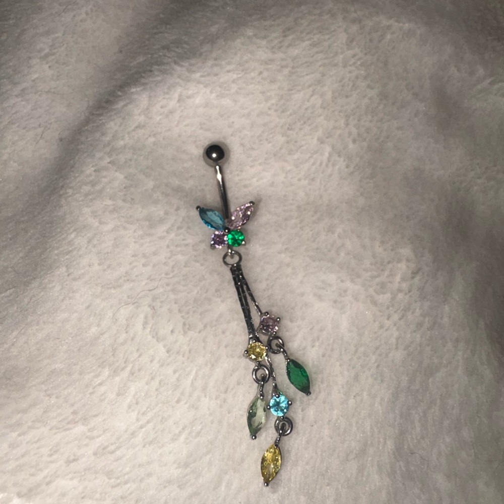 Multicolor Leaf Crystal Belly Button Ring - Women Jewelry